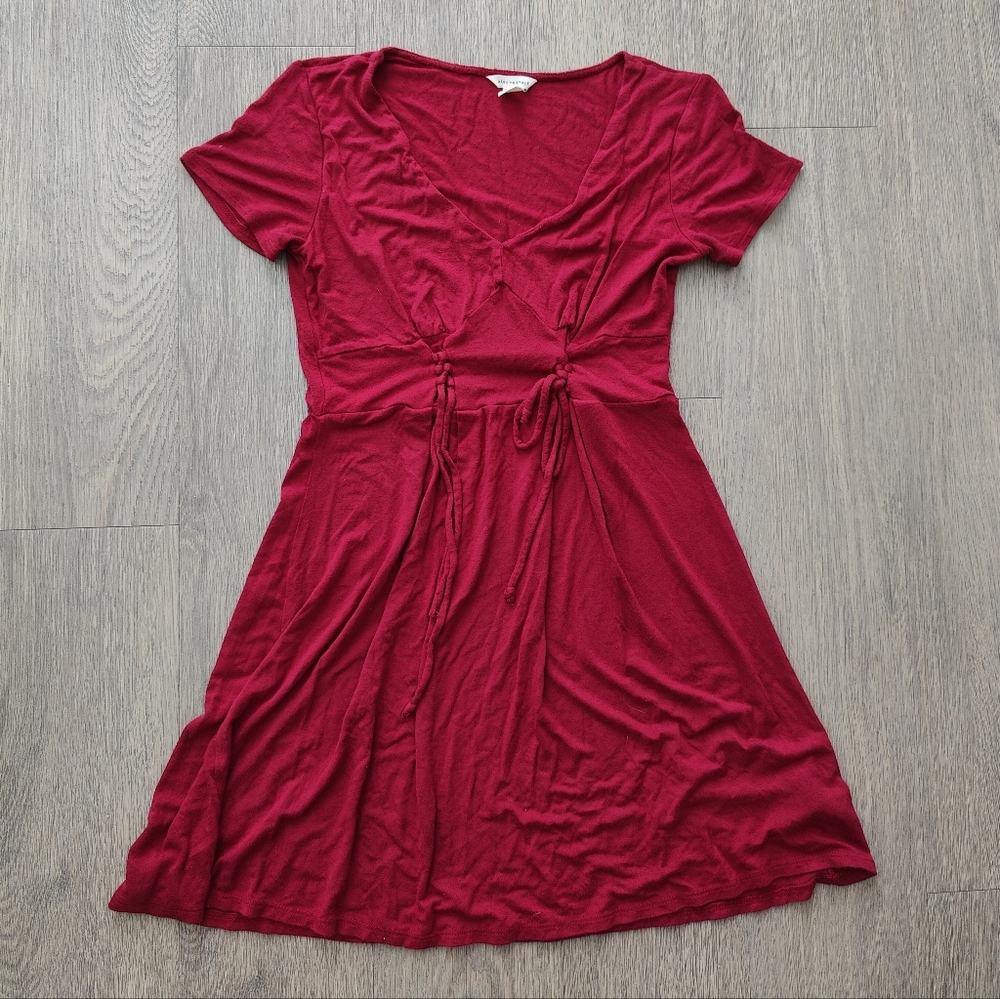 Aeropostale Red Short Sleeve Flared Short Sleeve Fitted Mini Dress
